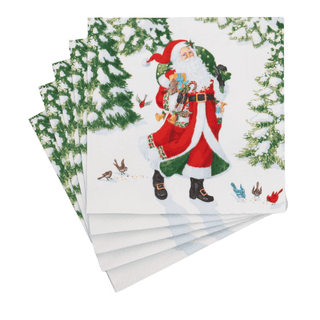 Caspari Woodland Santa Recycled Luncheon Napkins - includes 20 Luncheon Napkins 18900EL