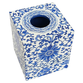 Caspari Indigo Garden Blue/White Square Lacquer Tissue Box Cover 18940LQSQTIS