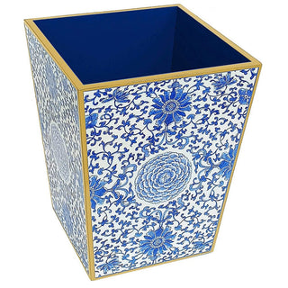 Caspari Indigo Garden Blue/White Lacquer Wastebasket 18940LQWB