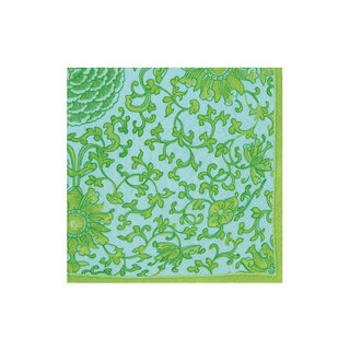 Caspari Indigo Garden Jade/Turquoise Boxed Cocktail Napkins - 40 per box 18942B