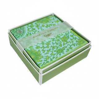 Caspari Indigo Garden Jade/Turquoise Boxed Cocktail Napkins - 40 per box 18942B