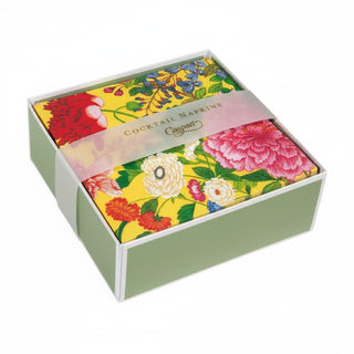 Caspari A Profusion Of Flowers 2 Yellow Boxed Cocktail Napkins - 40 per box 18961B