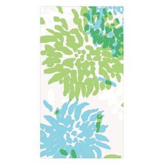 Caspari Chrysanthemum Turquoise/Lime Guest Towel - package of 15 19010G