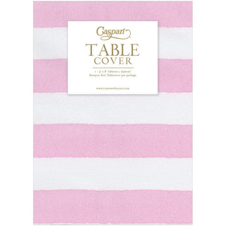 Caspari Cafe Stripe Light Pink Printed Paper Linen Table Cover 5.2' x 8.2' - includes 1 Table Cover 19041TCL