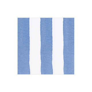 Caspari Cafe Stripe Blue Paper Linen Boxed Cocktail Napkins - 15 per box 19042B