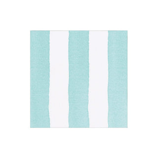 Caspari Cafe Stripe Aqua Paper Linen Cocktail Napkin - package of 15 19044CG