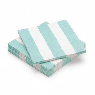 Caspari Cafe Stripe Aqua Paper Linen Cocktail Napkin - package of 15 19044CG