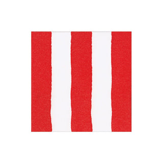 Caspari Cafe Stripe Red Paper Linen Boxed Cocktail Napkins - 15 per box 19046B