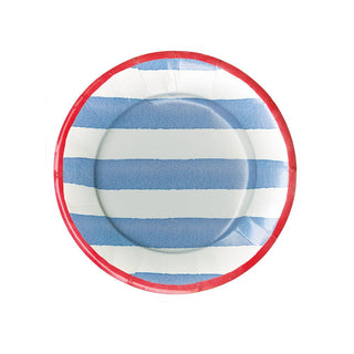 Caspari Cafe Stripe Blue/Red Salad/Dessert Plates - package of 8 19050SP