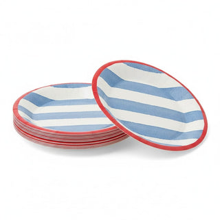 Caspari Cafe Stripe Blue/Red Salad/Dessert Plates - package of 8 19050SP