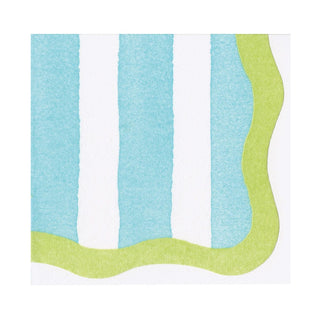Caspari Cafe Stripe Scallop Aqua/Lime Paper Linen Die Cut Napkin - 15 per package 19051LGDC