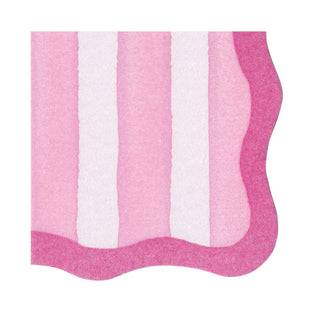 Caspari Cafe Stripe Scallop Pink Paper Linen Die Cut Napkin - 15 per package 19052CGDC