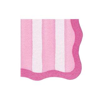 Caspari Cafe Stripe Scallop Pink Paper Linen Die Cut Napkin - 15 per package 19052CGDC