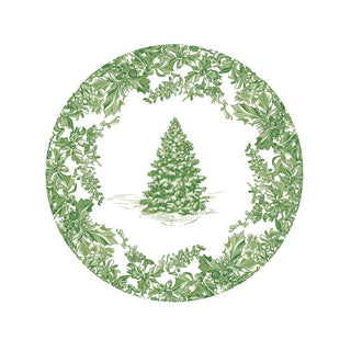 Caspari Christmas Tree Toile Sage/White Salad/Dessert Plates - pack of 8 19230SP