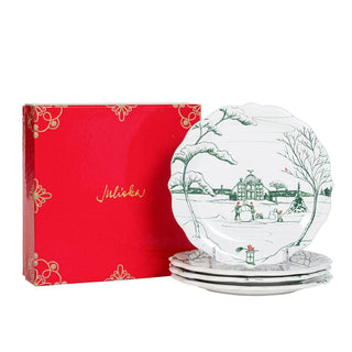 Juliska Winter Frolic Party Plates Assorted Set of 4 - Evergreen 19937