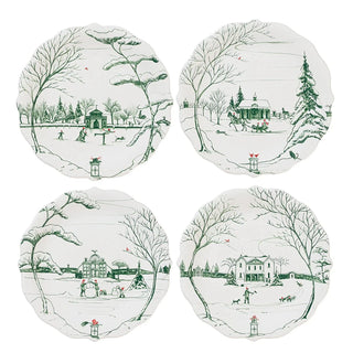 Juliska Winter Frolic Party Plates Assorted Set of 4 - Evergreen 19937
