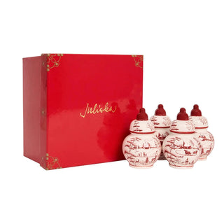 Juliska Winter Frolic Set of 4 Ginger Jar Place Card Holders - Red 19938