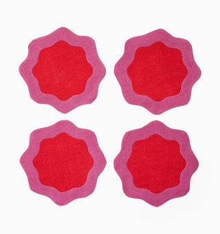 Sferra Ondulato Cocktail Napkins in Poppy/Flamingo - Set of 6 20497