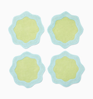 Sferra Ondulato Cocktail Napkins in Kiwi/Clearwater - Set of 6 20498