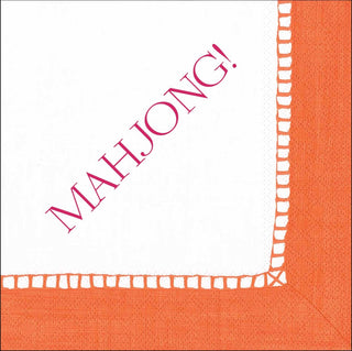 Caspari Linen Border Paper Cocktail Napkins in Coral - Mahjong! 21112