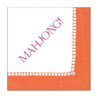 Caspari Linen Border Paper Cocktail Napkins in Coral - Mahjong! 21112