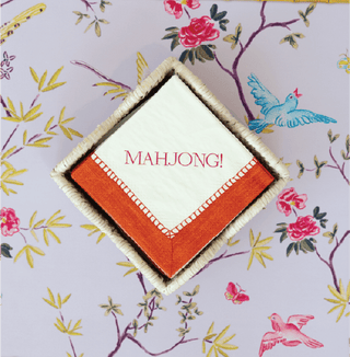 Caspari Linen Border Paper Cocktail Napkins in Coral - Mahjong! 21112