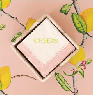 Caspari Linen Border Paper Cocktail Napkins in Petal Pink - Cheers! 21113