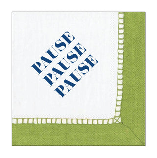 Caspari Linen Border Paper Cocktail Napkins in Bright Green - Pause, Pause, Pause 21114