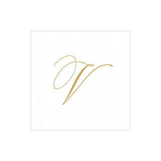 Caspari White Pearl-Paper Linen Napkin Box Cocktail Airlaid Initial 2900CG.V