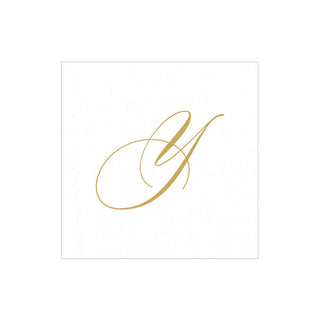 Caspari White Pearl-Paper Linen Napkin Box Cocktail Airlaid Initial 2900CG.Y