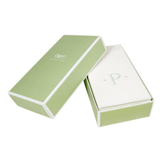 Caspari Caspari Antique Initial-Robin's Egg Paper Linen Boxed Guest Towel 24-In 2901GG.P