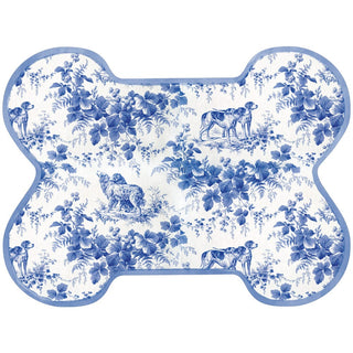 Caspari Dog Toile Blue Placemat Die Cut Single--Dog Bone 3073PET