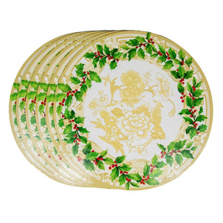 Caspari Holly Ceramic Ivory/Gold Hardback Placemat - 1 count 3085PMS