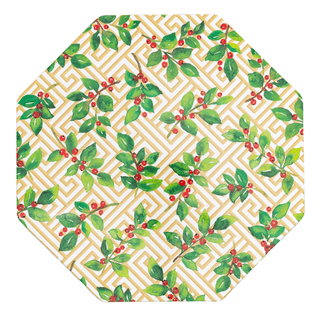 Caspari Holly And Fretwork Hardback Placemat - 1 count 3088PMS