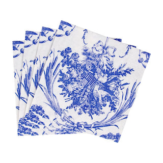 Caspari Romantic Toile Blue Cocktail Napkins - 20 Per Package 3300C