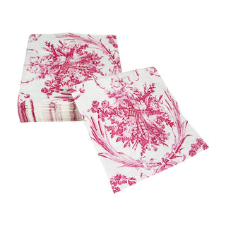 Caspari Romantic Toile Rose Cocktail Napkins - 20 Per Package 3301C