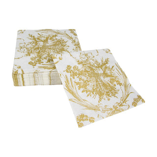 Caspari Romantic Toile Gold Cocktail Napkins - 20 Per Package 3303C