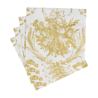 Caspari Romantic Toile Gold Napkin Cocktail 3303C