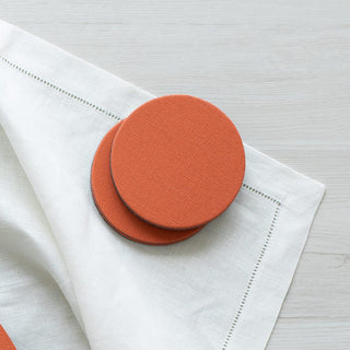 Caspari Classic Canvas Orange Coaster Round 8-In Felt/Canvas 4014CR