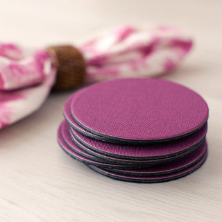 Caspari Classic Canvas Aubergine Coaster Round 8-In Felt/Canvas 4016CR
