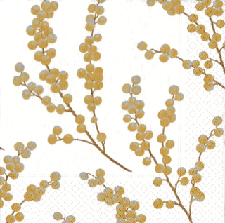 Caspari Berry Branches White/Gold  Napkin Box Cocktail - 40 per box 5724B
