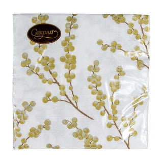 Caspari Berry Branches White/Gold Napkin Cocktail 5724C
