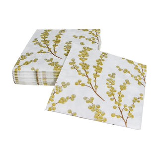 Caspari Berry Branches White/Gold Napkin Cocktail 5724C