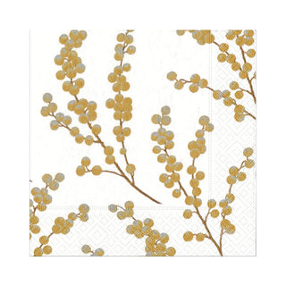 Caspari Berry Branches White/Gold 2 Napkin Luncheon 5724L