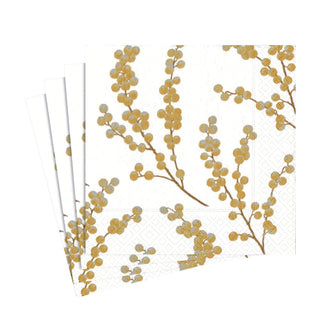 Caspari Berry Branches White/Gold 2 Napkin Luncheon 5724L