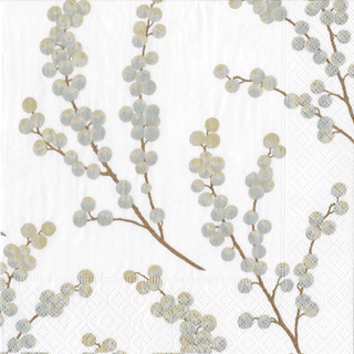 Caspari Berry Branches White/Silver  Napkin Box Cocktail - 40 per box 5725B