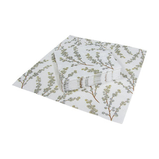 Caspari Berry Branches White/Silver Napkin Cocktail 5725C