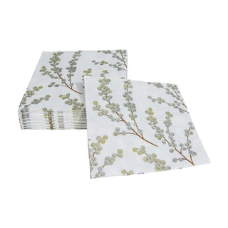 Caspari Berry Branches White/Silver Napkin Cocktail 5725C
