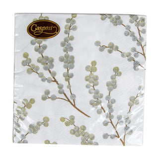 Caspari Berry Branches White/Silver Napkin Cocktail 5725C