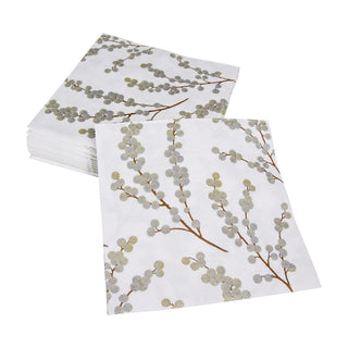 Caspari Berry Branches White/Silver Napkin Luncheon 5725L